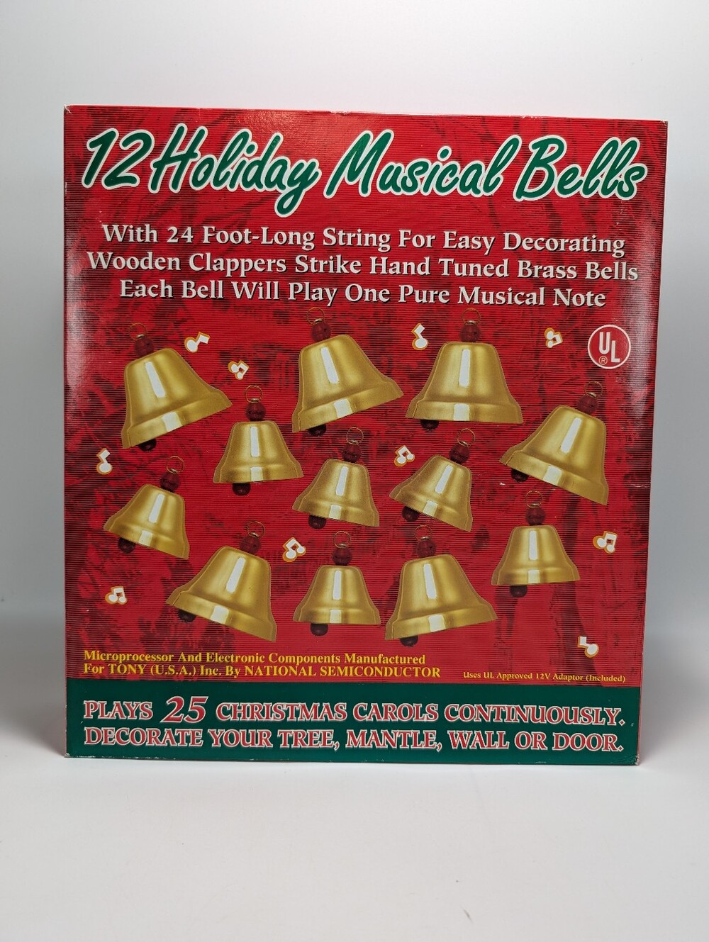 Vintage 12 Holiday Musical Bells with Wooden Clappers New In Box